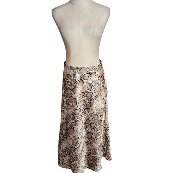 Essue Reptile Snake Print Satin Midi Skirt - Picture 1 of 6